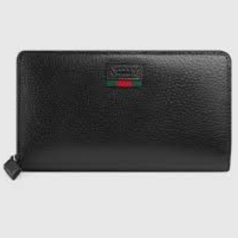 Gucci Leather Zip Around Wallet With Web Black